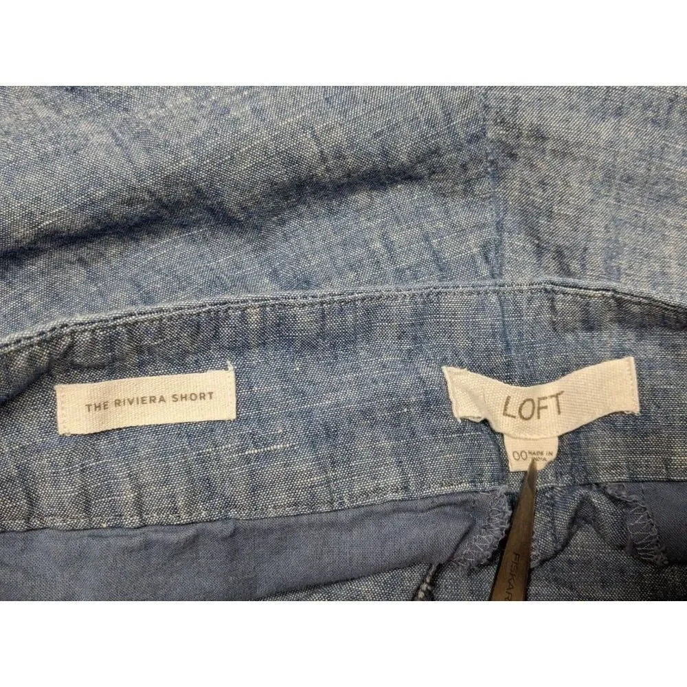 (3/$35) Loft Womens Size 00 Chambray The Riviera Scalloped Hem Pockets‎ Shorts